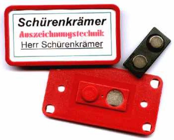 Auszeichnungstechnik, Preisschilder, Etiketten Bernd Schürenkrämer,  Remscheid - Namensschild 8,1x4,3 cm mit Magnet rot